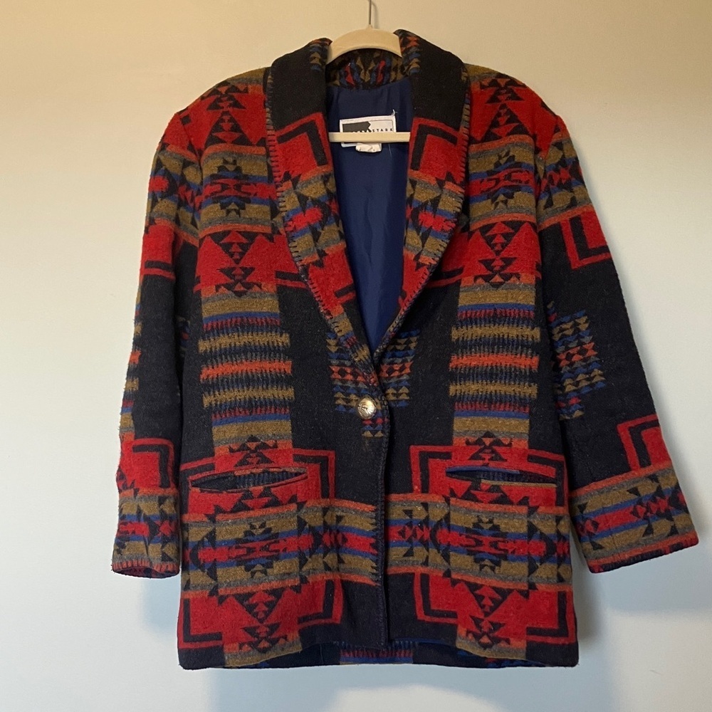 Rhonda Stark Vintage Aztec Patterned Wool Blend Women's Jacket